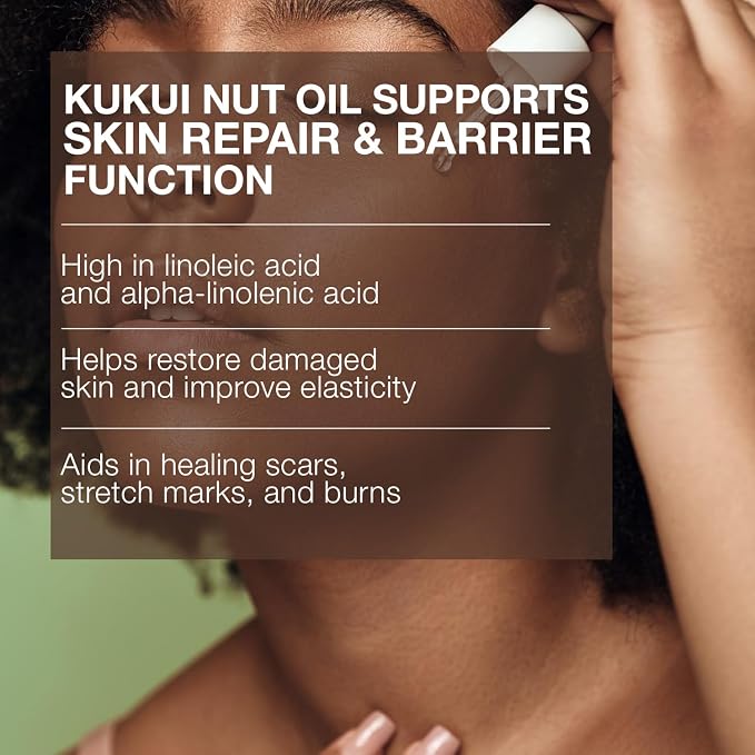100% Pure Kukui Nut Oil 1oz Cold Pressed Virgin Moisturizer for Hair, Scalp & Face - Natural Skin Repair Body Oil with Omega 3, 6, 9 & Vitamins UV Glass Bottle with Dropper