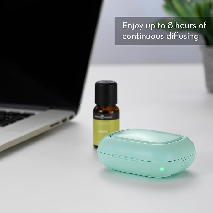 Serene House Pebble, Waterless Portable Aromatherapy Diffuser - Battery-Powered Fan Travel Diffuser, USB-Rechargeable - Quiet Operation, 8-Hour Runtime - Mint Green