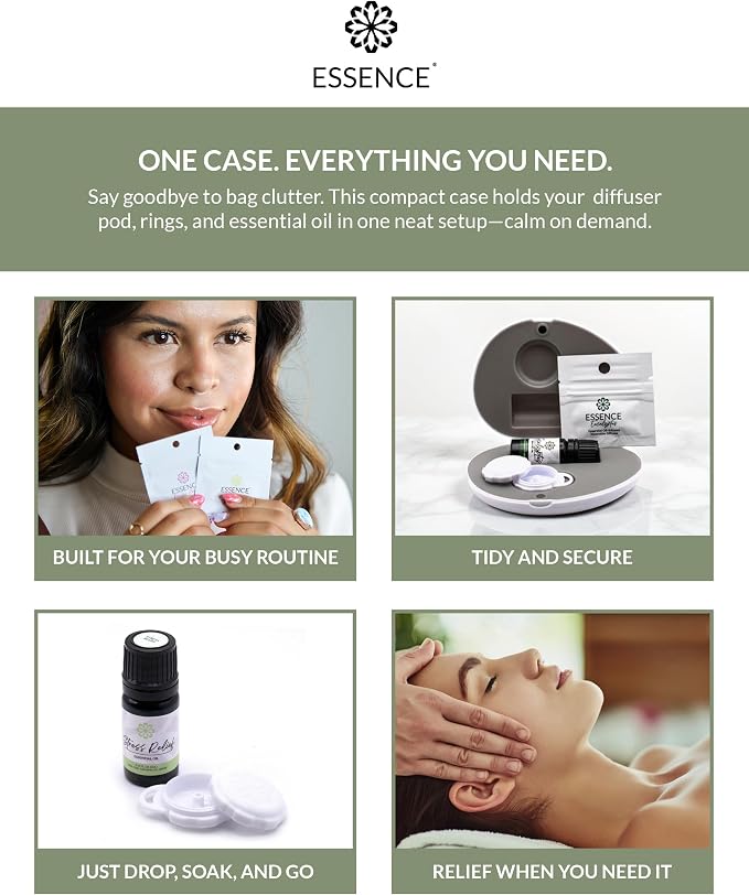 Essence Pearl Travel Case | Lemongrass Essential Oil | Aromatherapy Nasal Diffuser & Essential Oil Carrying Case | Refreshing Lemongrass Scent | Travel-Friendly Kit | White Pod