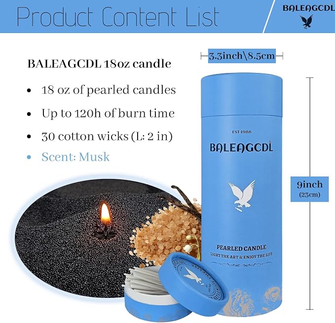 Suede & Silence Pearled Candle 18 Oz with 30 Wicks - Musk Scented Sand Candles Black Refillable Wax Lasts Up to 120 Hours Smooth and Clean Burning for Candle Making DIY