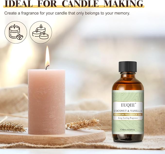 Coconut & Vanilla Fragrance Oils, Premium Essential Oils with Glass Dropper for Diffusers, Candle & Soap Making, Bath Bombs (2.02 Fl oz/60 ml)