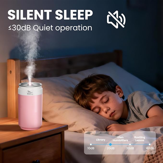 Humidifiers, Humidifier for Bedroom, Can Air Humidifier, Humidifiers for Home and Plants, USB Powered And Battery Powered Portable for Home Office Car Outdoor, 2 Mist Modes, Night Light, Auto-Off