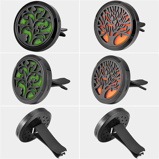 Tatuo 2 Pieces 316l Car Aromatherapy Essential Oil Diffuser Air Freshener Vent Clip with 48 Felt Pad Gift for Women Men Birthday Mother's Day(Tree and Cloud Tree)