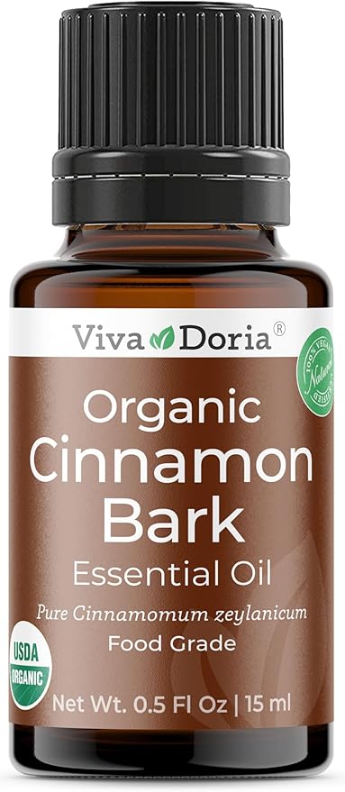 Viva Doria Organic Ceylon Cinnamon Bark Oil - 100% Pure, Natural, Undiluted, Food Grade Essential Oil, 15 mL (0.5 Fl Oz)