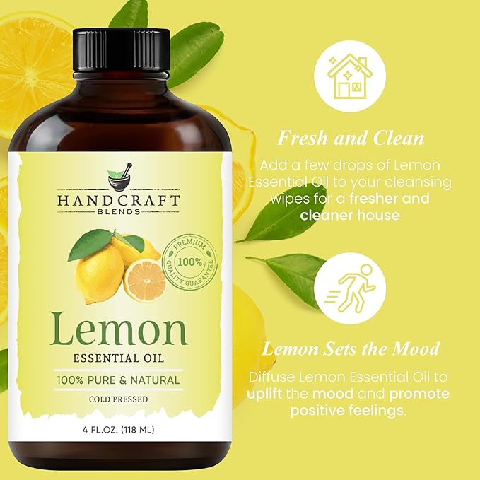 Handcraft Blends Energy & Zest Set: Peppermint and Lemon Essential Oils – (2 x 4 Fl Oz) – 100% Pure & Natural – for Diffuser, Aromatherapy, and DIY Projects