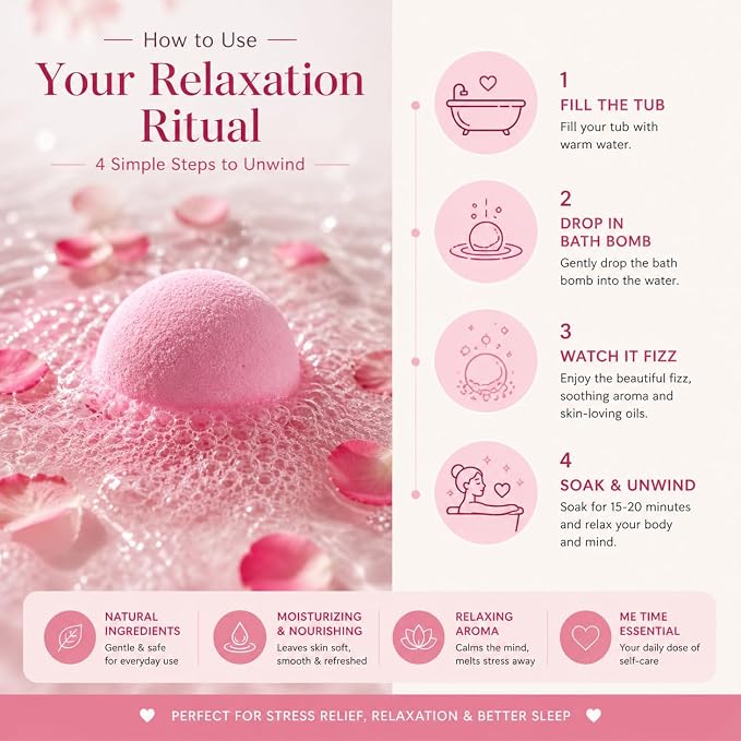 Magnesium Bath Bombs Rose Gift Set for Women & Men – Rose, Jasmine & Vanilla Essential Oils – Epsom Salt for Stress Relief, Muscle Recovery & Post-Workout Relaxation – Sleep Support Spa Self Care