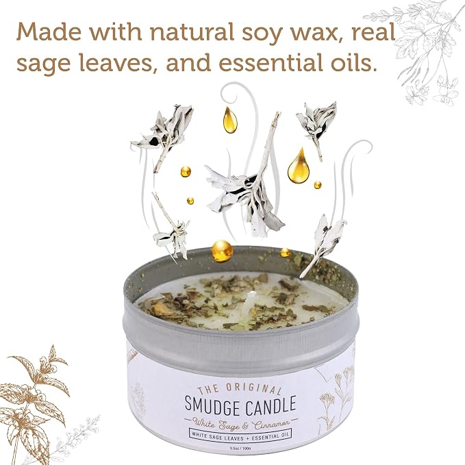 SOUL STICKS Smudge Candle for Cleansing House, Meditation, Chakra Healing, Aromatherapy | 3.5 Ounce Smudge Candle for Spiritual Cleansing (White Sage & Cinnamon)