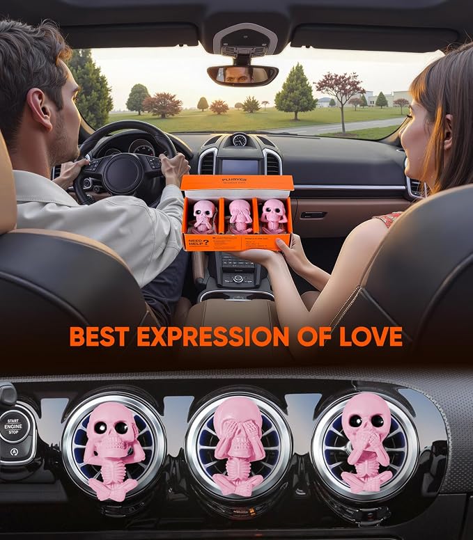 Skull Car Air Freshener Vent Clips, Goth Decor Interior, Gothic Halloween Cool Decoration Horror Skeleton Dashboard Accessories Spooky, Cute Funny Gifts for Men Women