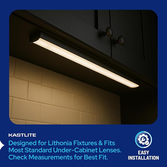 KASTLITE Linear Under Cabinet Light Cover Replacement | White Ribbed Acrylic Undercabinet Lens Diffuser | 36"L x 1-7/8"W x 1"H | Filters Under Counter Lights for Kitchen, Bathroom & Vanity | Shape C