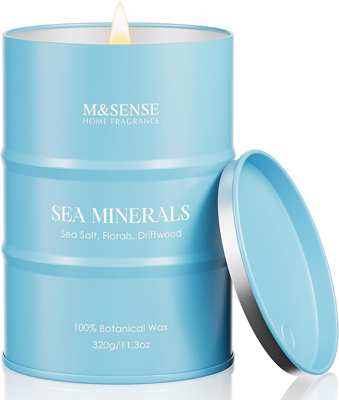 M&SENSE Sea Minerals Scented Candles Ocean, 11.3oz | Aromatherapy Summer Candle, Stress Relief Meditation Relaxing, Housewarming Gifts for Women Men, 70 Hour Long Burning