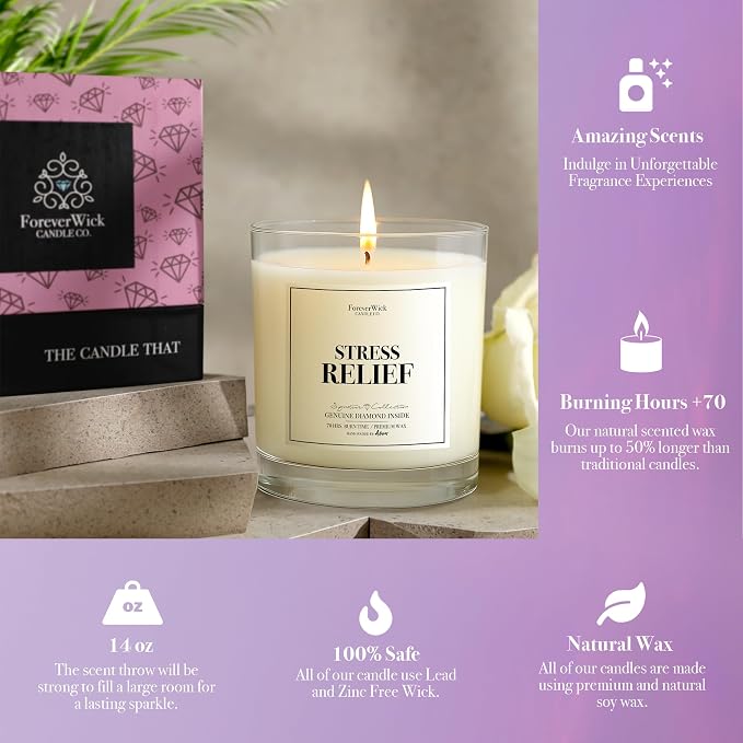 Foreverwick Stress Relief Candle | Diamond Candle Gift | Relaxing Scent | Aromatherapy for Bath, Destress & Clearance | Strong Scented Candles for Decor | 14 oz & 70 Hours Burning Time