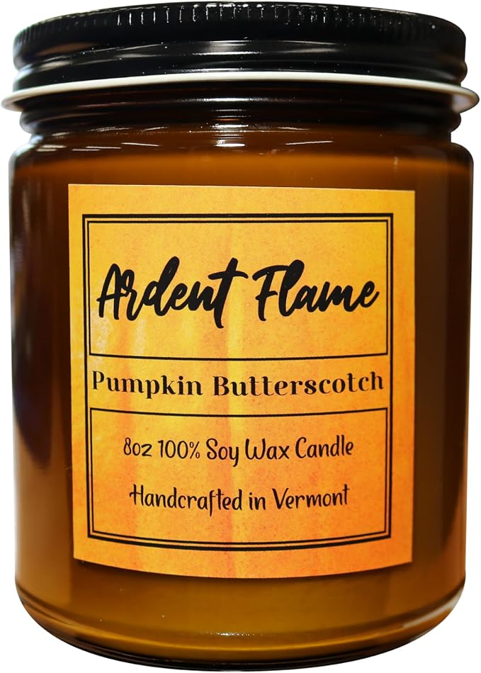 Candles | Pumpkin Butterscotch | 100% Natural Soy Wax Candle for Home Decor | Highly Scented | Premium Fragrance | Handmade in Vermont, USA | 8 oz | Long Lasting | Gift for Women and Men