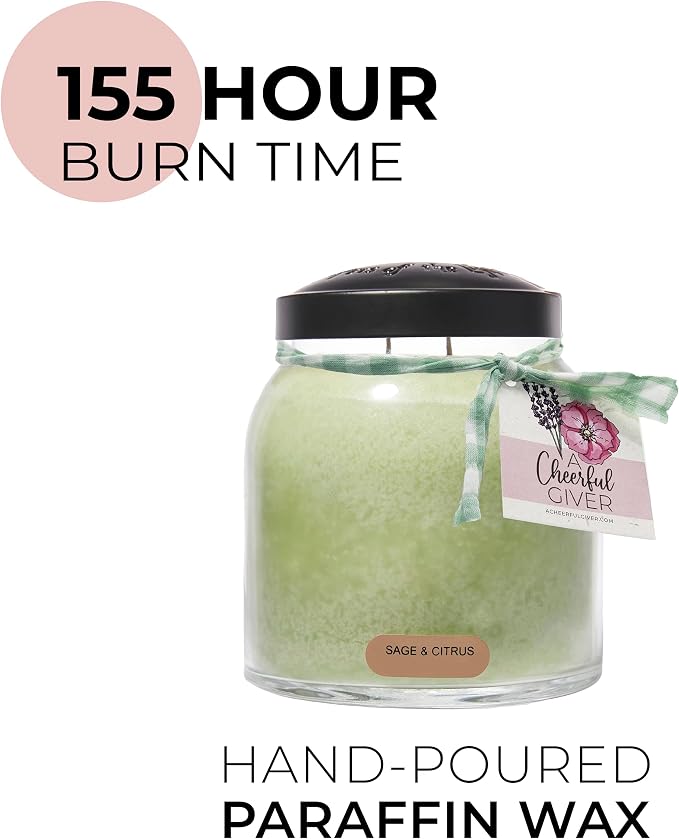 A Cheerful Giver - Sage & Citrus Papa Scented Glass Jar Candle (34oz) with Lid & True to Life Fragrance Made in USA