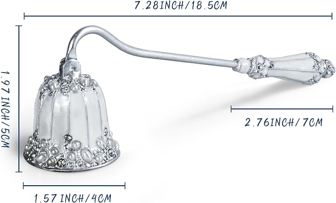 Elegant Royal-Style Candle Snuffer with Pearl Inlay, Metal Handle for Safe and Stylish Candle Extinguishing (Elegant Silver)