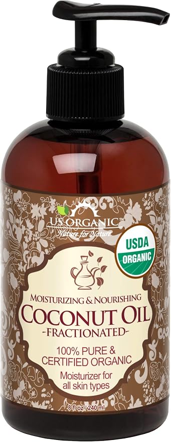 US Organic Fractionated Coconut MCT Oil (Liquid Coconut Oil), USDA Certified Organic, Non-GMO, Perfect for massage, carrier oil for DIY blends, Hair, Skin care. 100% Pure, Hexane-Free (8 oz)