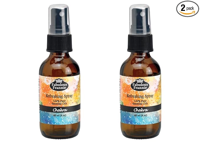 Fabulous Frannie Chakra Refreshing Mist made with Pure Essential Oils A perfect blend of Lavender, Frankincense, Grapefruit, Cassia, Ylang Ylang and Sweet Orange Pure Essential Oils 2oz each 2pk