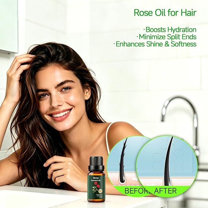 Rose Essential Oil, 100% Pure & Natural – Rose Oil for Aromatherapy Diffuser, Skin & Hair Care, Perfume, Soap & Candle Making, 0.33 Fl Oz / 10ml Mumianhua