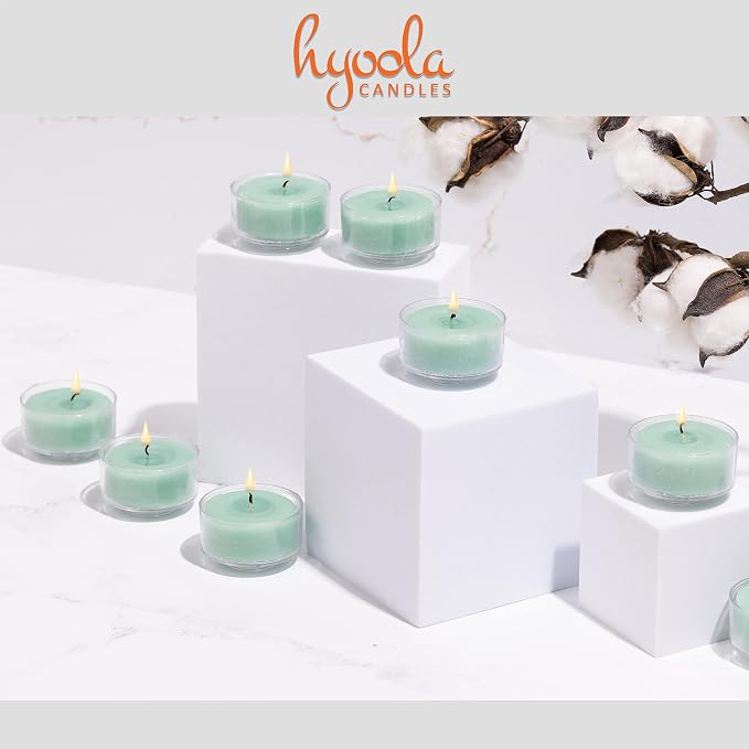 HYOOLA Scented Tealight Candles - Clear Cup - Fresh Cotton Tealight Candles Scented - 6 Hour Burn Time - 15 Pack - European Made