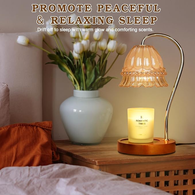 Funistree Flower Candle Warmer Lamp with Timer, Dimmable Candle Lamp Warmer, Christmas Birthday Gifts for Women Mom Her, Housewarming Home Decor, Lotus Wax Warmer for Yankee - Amber Flower 10 Inch
