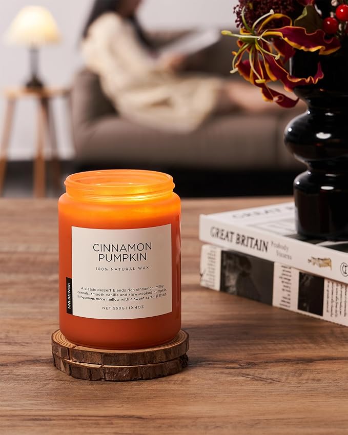 M&SENSE Ceylon Cinnamon Pumpkin Scented Candles, Soy Natural Candles 110 Hours Long Lasting Slow Burning Candle for Easter Holiday Gifts