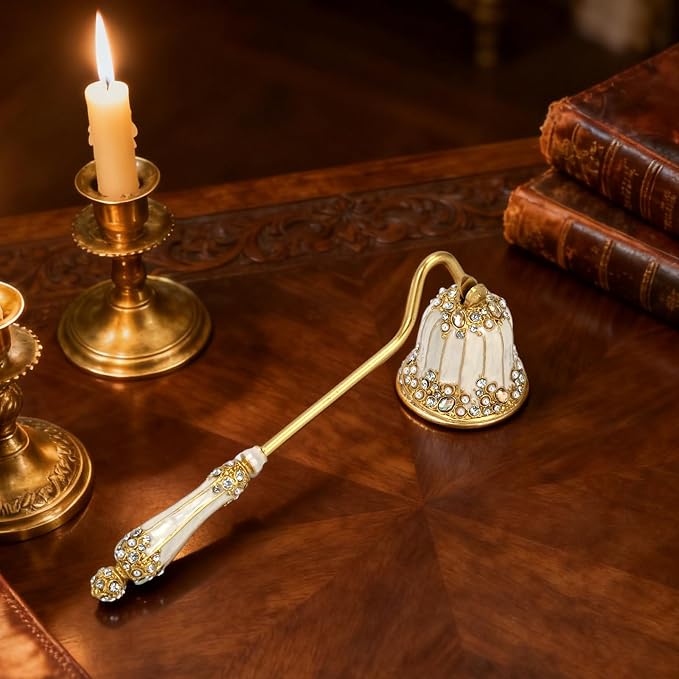 Vintage Candle Snuffer Decorative Royal-Style Candle Flame Extinguisher Tool to Put Out Candle Flame Safely and Stylishly, 7.2 x 2.75 x 1.55 Inches (Pearl White)