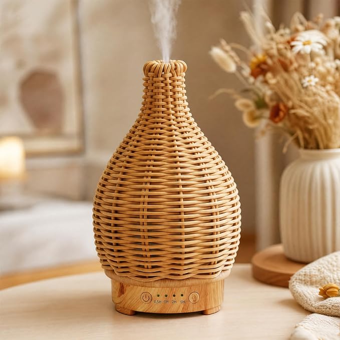 Essential Oil Diffuser Diffuser -Aromatherapy Diffuser for Essential Oils with Timer and 7 Colors LED Light Ultrasonic Diffuser with Auto Shut-Off, Home Office Decor&Gift（Handwoven）