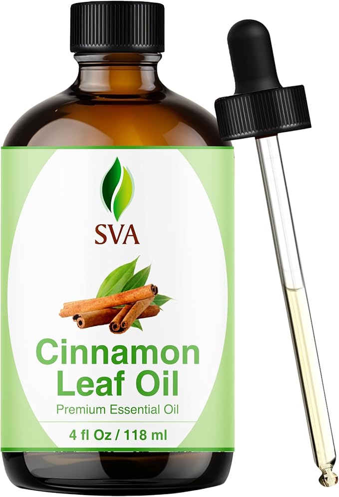 SVA Cinnamon Leaf Essential Oil 4 Fl Oz – for Diffuser, Skin & Hair Care – Ideal for Massage & DIY Blends – with Dropper