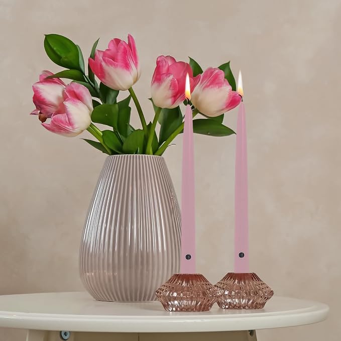 Colonial Candle Valentines Day Candle, Unscented Pink Taper Candle, 10 inch, Pack of 2, Up to 8 Hour Burn - Made in The USA