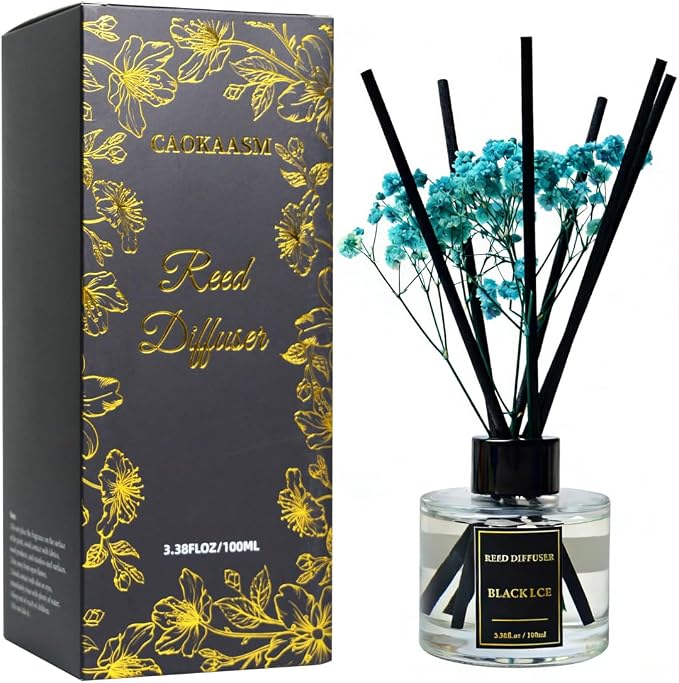 Reed Diffuser Set-Black Ice Scent Fragrance Oil Diffuser with 6 Reed Sticks | Home & Bedroom Bathroom Decor,3.38 fl oz (100ml)