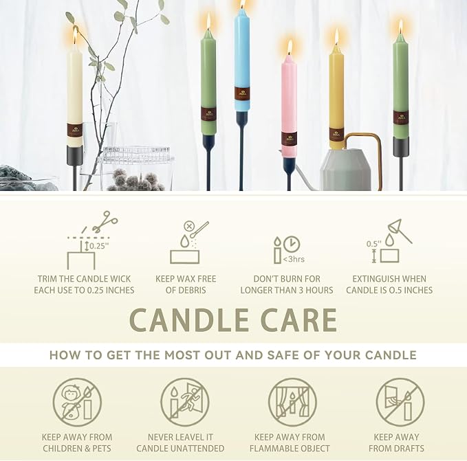Ivory Taper Candles 9 inch - 4 Pack Fat Candle Taper Candles Dripless, Smokeless, Unscented Tall Candlesticks - Perfect for Home Decor, Weddings, and Special Occasions