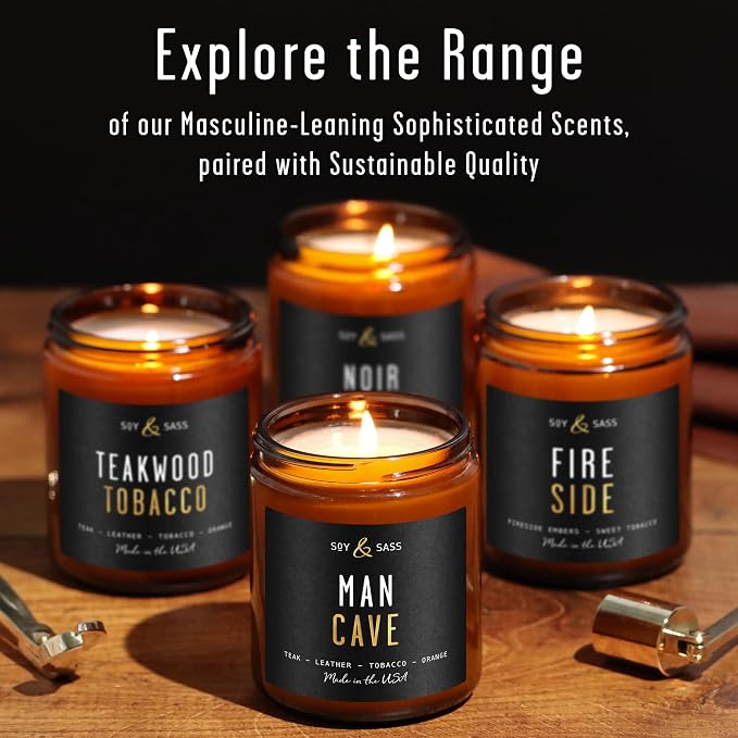 Mahogany Teakwood Candles I Scented Black Candles for Men or Women - Rich Mahogany, Teakwood & Geranium Soy Wax Mens Candle - Infused w/Essential Oils I 50Hr Burn, 9oz I Non Toxic I Made in USA