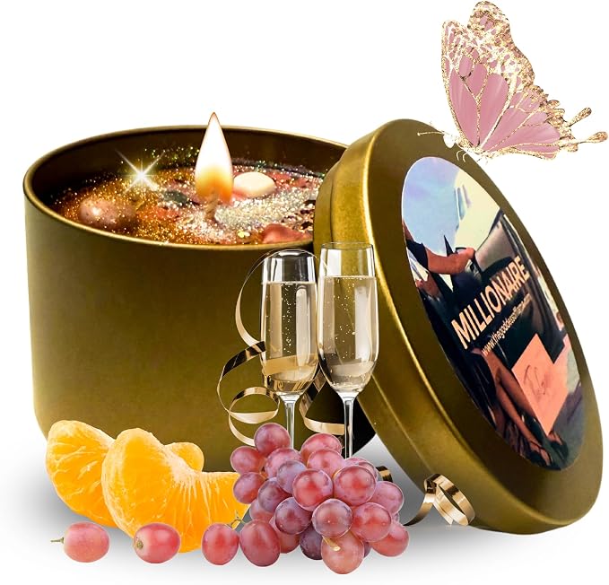 Millionaire Candle – Wealth, Abundance & Prosperity Ritual Candle | Hand-Poured Soy Wax with Crystals & Herbs | Intention Candle for Success, Manifestation & Good Fortune (8oz)