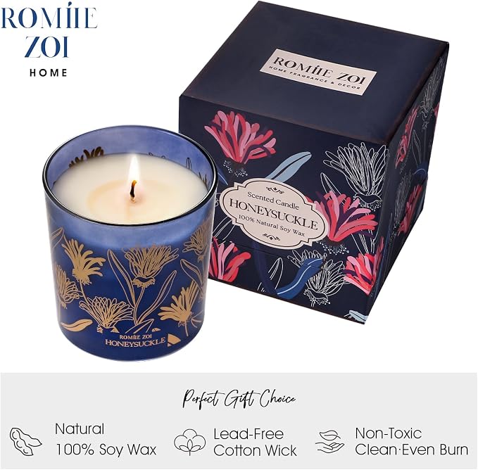 ROMIIE ZOI Scented Candle - Honeysuckle - 6oz Aromatherapy Soy Wax Jar Candle for Home, Gifts for Women - 170g