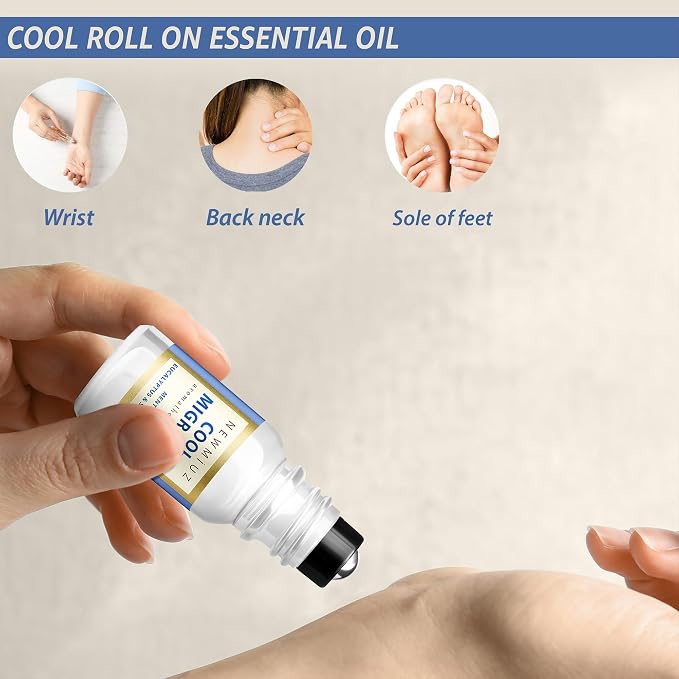 Cool Menthol Migraine Roll on Stick Natural Fast Cooling Peppermint Eucalyptus Aromatherapy Essential Oil for Headache Perfect Selfcare Gift Men Women
