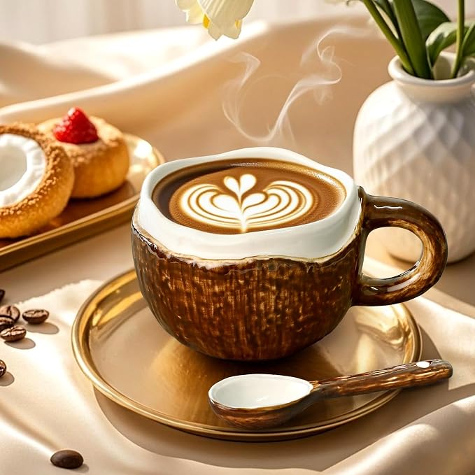 Golray Spa Gift Set for Women, Brown Relaxing Bath Gift with Coconut Mug & Coffee Soap, Women Care Package Get Well Soon Gift, Unique Mothers Day Gifts Idea for Mom Her Friends Sister Wife