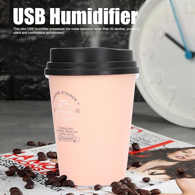 Essential Oil Diffuser, 300ml Coffee Cup Shape Mini Portable Humidifier Cordless Mute Diffuser Aromatherapy Diffuser Cool Mist Humidifier for Bedroom Office Car (Pink)