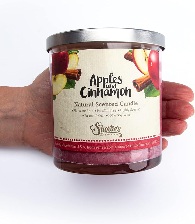 Apples & Cinnamon Scented Natural Soy Candle, Essential Fragrance Oils, 100% Soy, Phthalate & Paraben Free, Clean Burning, 9 Oz.