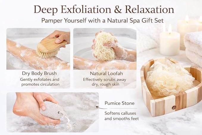 Essentials Spa Gift Set for Women, Heart Shaped Self Care Gift, Relaxation Bath Kit, Gift Ready Box, Mothers Day Gift for Mom