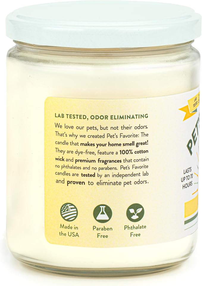 Pet's Favorite Lemon Scented Candles, Clean Burning Pet Friendly Candles with a Natural Fiber Wick and 70 Hour Burn Time, Lemon Zest Pack of 1