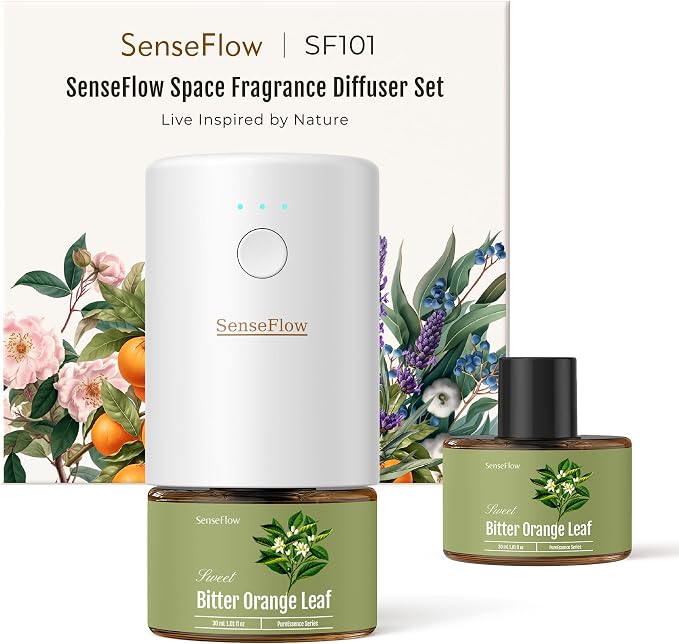 Essential Oil Refill 1.02oz/30ml - Free SF101 Waterless Aromatherapy Diffuser, Covers 1000 Sq Ft, 120-Day Natural Scent,Bitter Orange Leaf