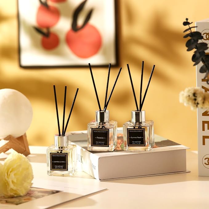 Reed Diffuser Set, Gardenia/Freesia/Jasmine & Mint Reed Diffuser Gifts for Women,1.7OZ x 3Packs Reed Diffuser with Sticks, Home Fragrance Reed Diffuser for Home Shelf Decor