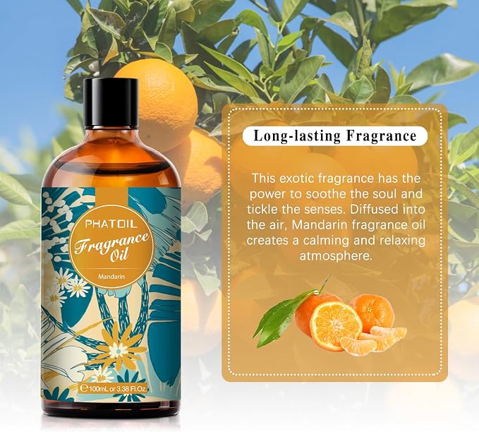 PHATOIL 3.38FL.OZ Mandarin Fragrance Oils for Aromatherapy, Essential Oils for Diffusers for Home, Perfect for Diffuser, DIY Candle and Soap Making, DIY Scented Products - 100ml