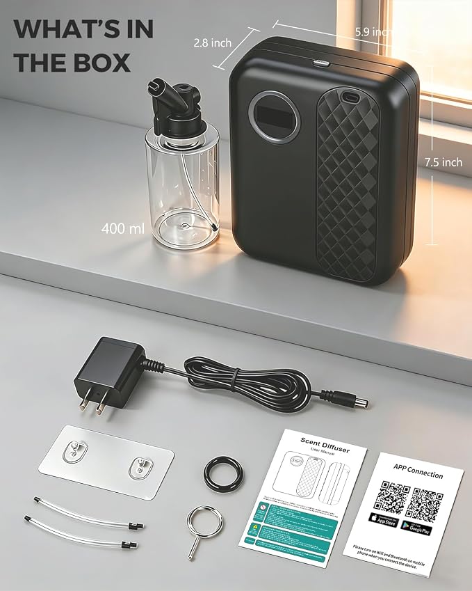RoyAroma Waterless Essential Oil Diffuser for Home & Office, Smart Bluetooth App Control Scent Machine, 3000 Sq Ft Coverage, 400mL Cold Air Aromatherapy for Large Rooms - Sleek Black