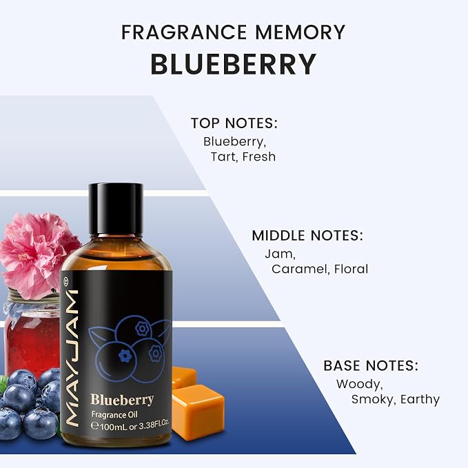 MAYJAM 100ML/3.38FL.OZ Blueberry Fragrance Oils with Glass Dropper, Essential Oils for Diffusers for Home, Long Lasting Scented Oils for Diffusers Soap Candle Making