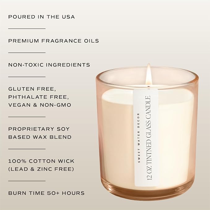 Sweet Water Decor Cashmere and Vanilla Scented Soy Candles – Milky Coconut, Jasmine, Soft Cashmere, Exotic Musk – Cozy Aroma – 50 Hour Burn – 12oz Tinted Glass Jar for Home Decor and Bedroom Decor