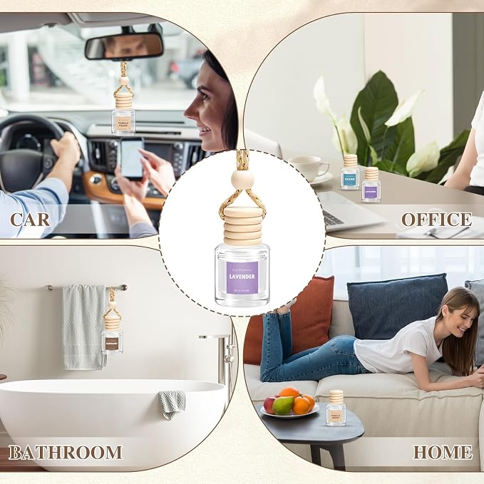 AROIC 4 Pack Car Air Freshener, Wooden Lid Essential Oil Car Diffuser, Natural Long Lasting Scent for Auto Interior, Mothers Day Gifts for Mom/Women (Mahogany/Lavender/Ocean/Vanilla Cream)
