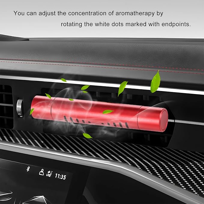 2 PCS Car Air Freshener Diffuser Vent Clips, Refillable Cylindrical Oil Diffuser Clip with 12 Unscented Refill Sticks, Essential Vent Air Freshener Interior Decor for Women Men (Red)