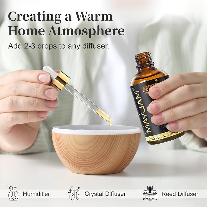 Amber Fragrance Oil Essential Oil, MAYJAM 3.38FL.OZ Amber Oil for Diffusers for Home, Long Lasting Scented Oils for Soap Candle Making - 100ML