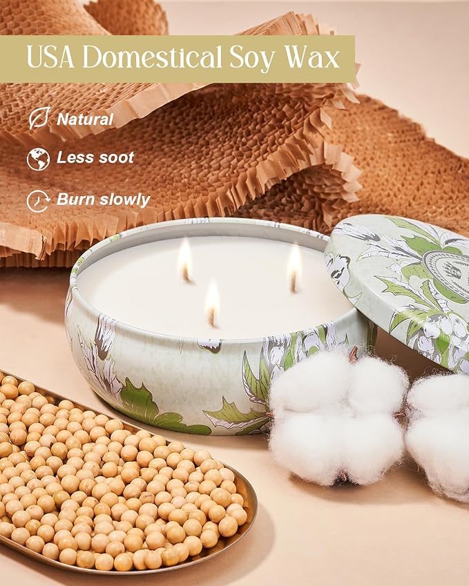M&SENSE Soothing Eucalyptus Scented Candles, Large 3 Wick Soy Tin Candle, Over 40 Hour Burning Time, 100% Natural Vegan Wax, Relaxing Aromatherapy Aesthetic Candle Gift for Women Men