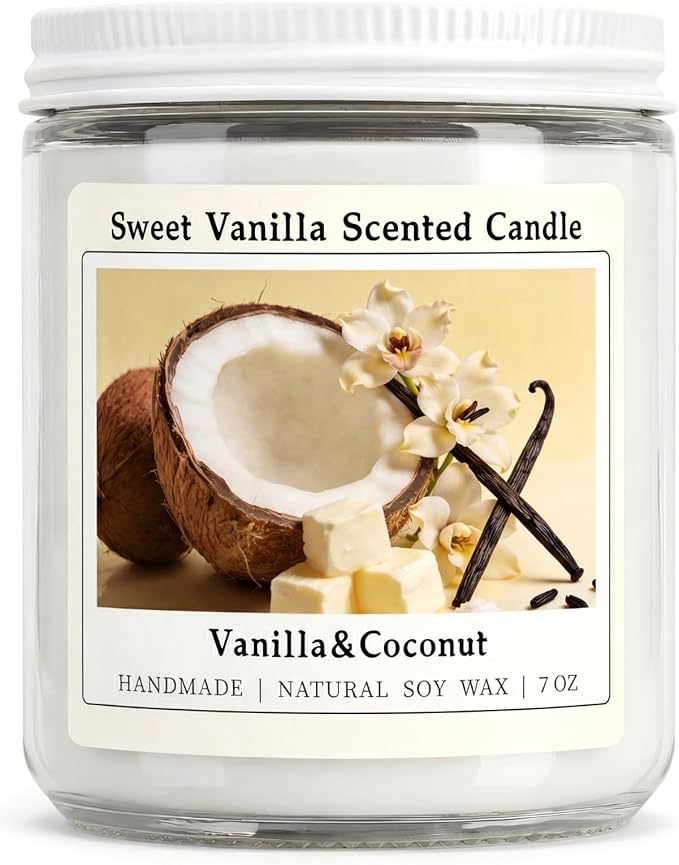 Homsolver Creamy Vanilla Coconut Scented Candle, Natural Soy Candles with 50+ Hours Burn Time, Anniversary Birthday Mothers Day Gifts for Women, Mom Wife, Warm&Soft Home Fragrance(Boutique Gifts Size)